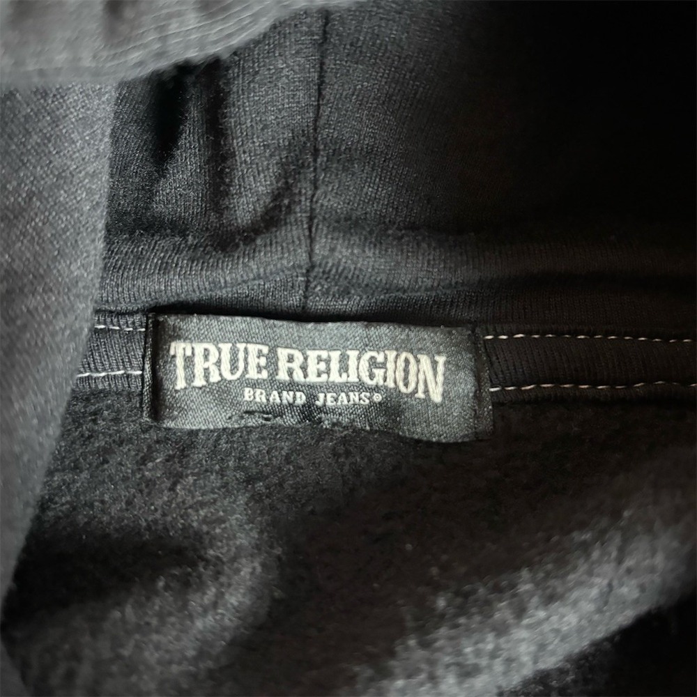 True Religion Hoodie Mens XL Black Full Zip Buddha Logo Graphic Fleece - Picture 4 of 9